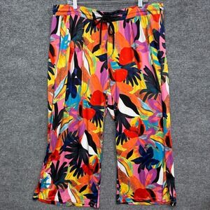 Zac & Rachel Plus Size 2X Palazzo Pants Yellow Multi Floral Pull On Stretch Crop
